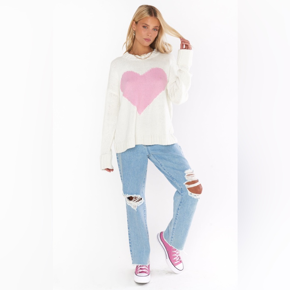 Show me your Mumu sweetheart heart sweater pink and white size large - Picture 4 of 7